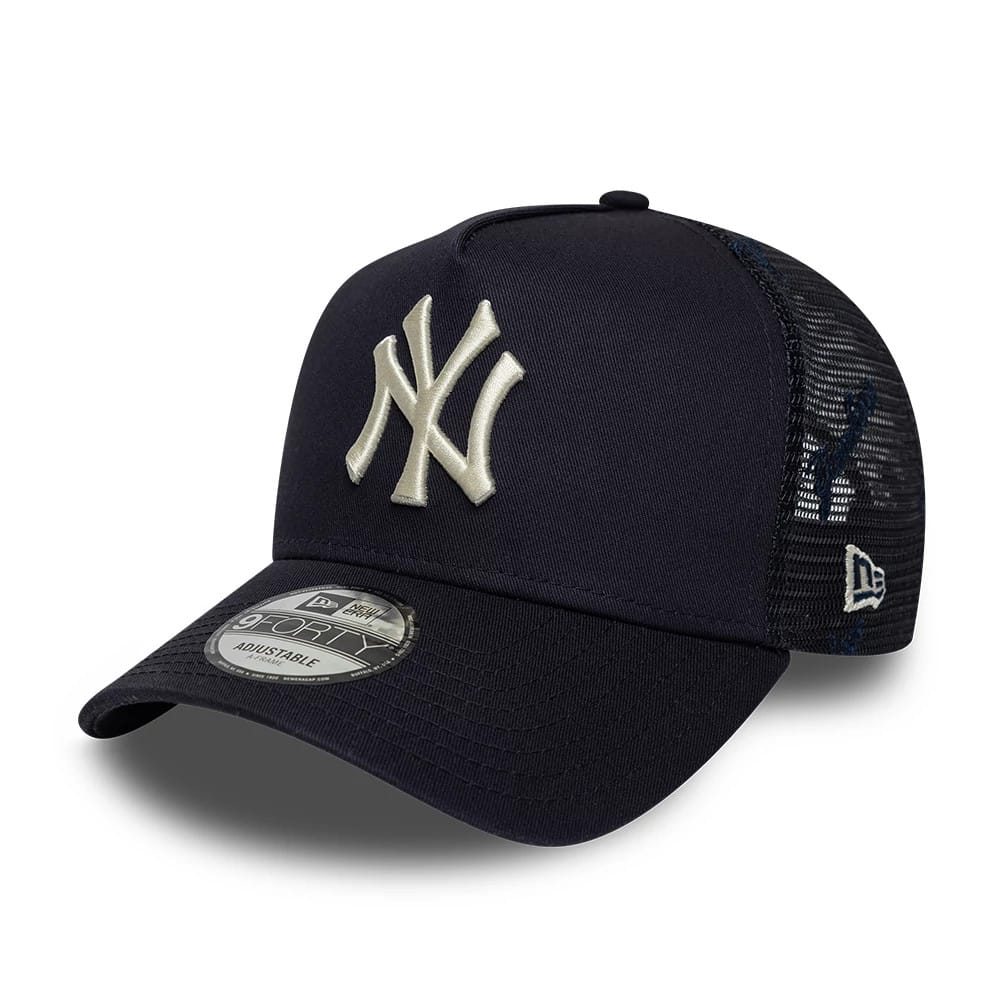 New York Yankees MLB Mesh Navy 9FORTY A-Frame Trucker Adjustable Cap-clouthin
