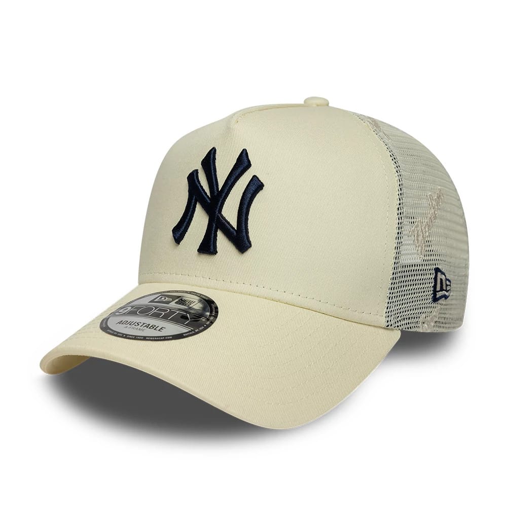 New York Yankees MLB Mesh Cream 9FORTY A-Frame Trucker Adjustable Cap-clouthin