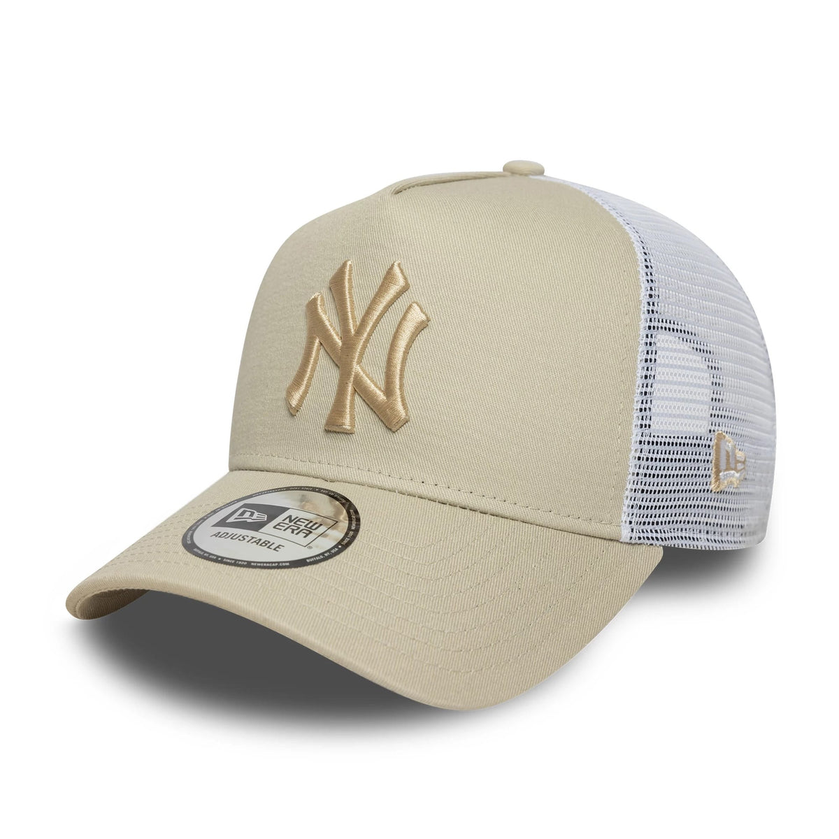 New York Yankees MLB League Essential Light Beige 9FORTY E-Frame Trucker Adjustable Cap-clouthin