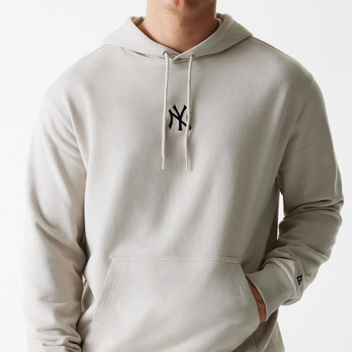 New York Yankees MLB League Essential Midi French Terry Cream Oversized Pullover Hoodie-clouthin