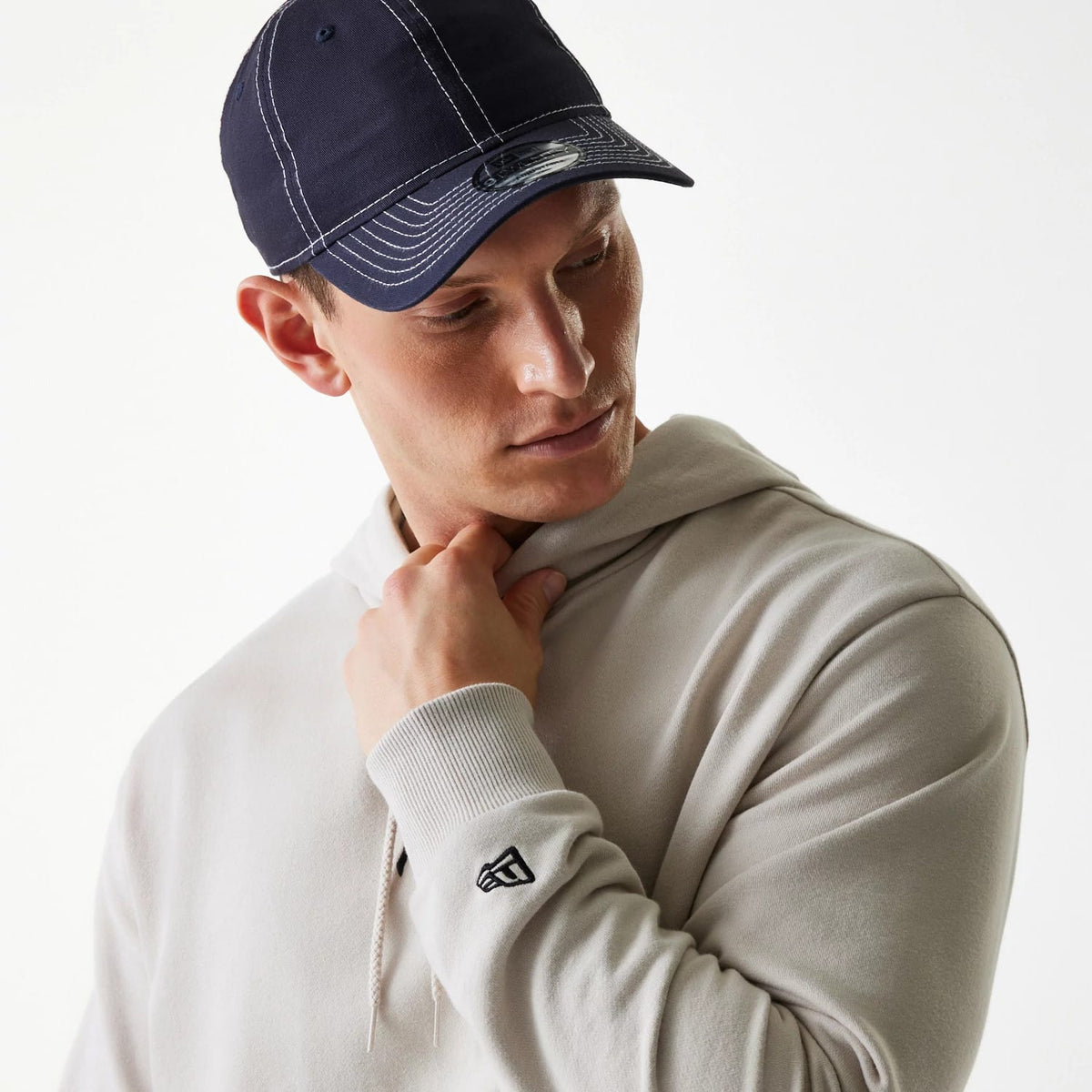 New York Yankees MLB League Essential Midi French Terry Cream Oversized Pullover Hoodie-clouthin