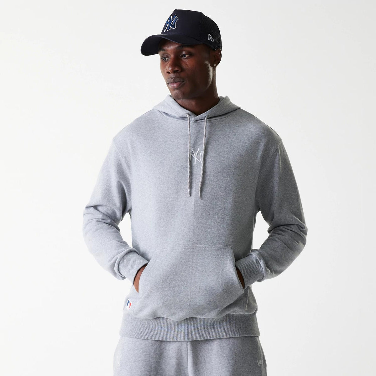 New York Yankees MLB League Essential Midi French Terry Grey Oversized Pullover Hoodie-clouthin