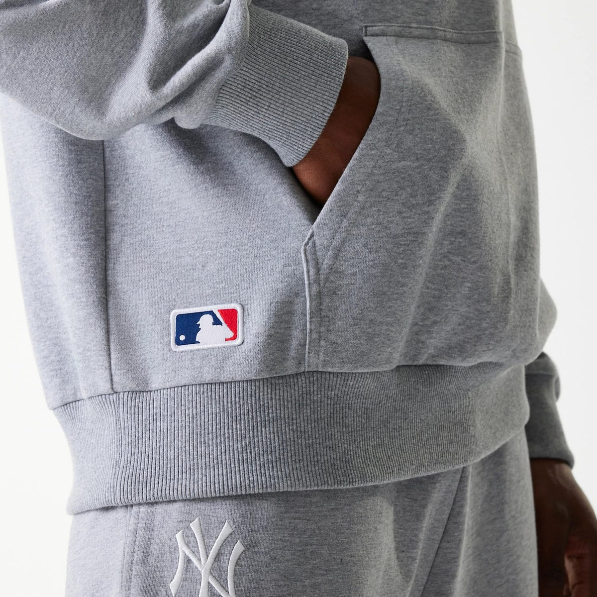 New York Yankees MLB League Essential Midi French Terry Grey Oversized Pullover Hoodie-clouthin