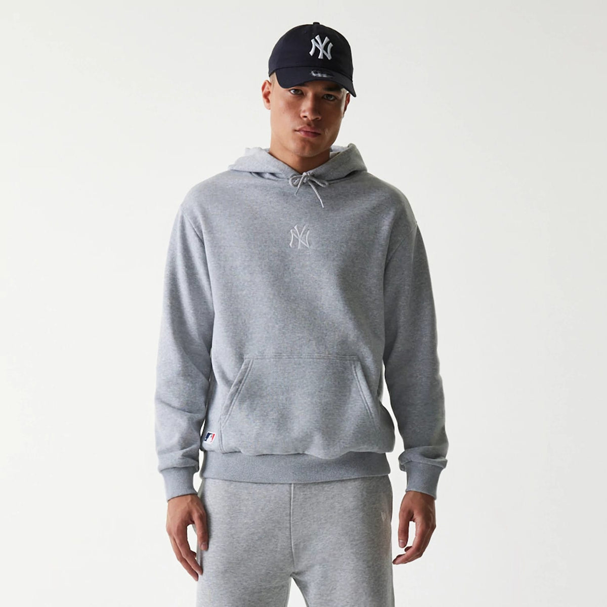 New York Yankees MLB League Essential Grey Oversized Pullover Hoodie-clouthin