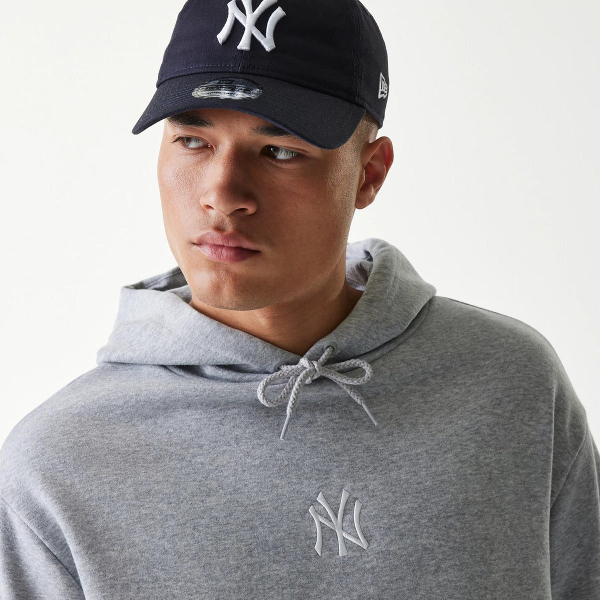 New York Yankees MLB League Essential Grey Oversized Pullover Hoodie-clouthin