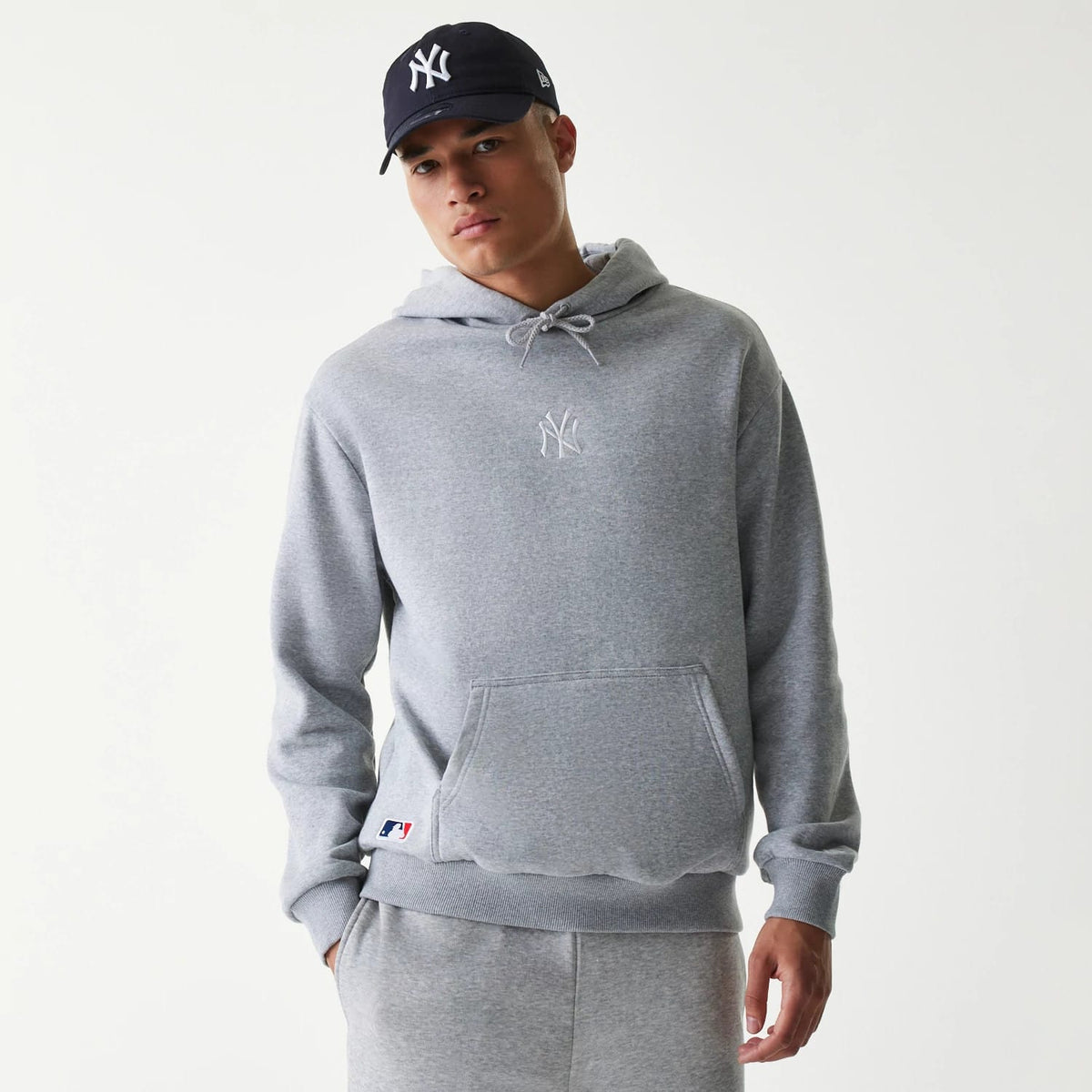 New York Yankees MLB League Essential Grey Oversized Pullover Hoodie-clouthin