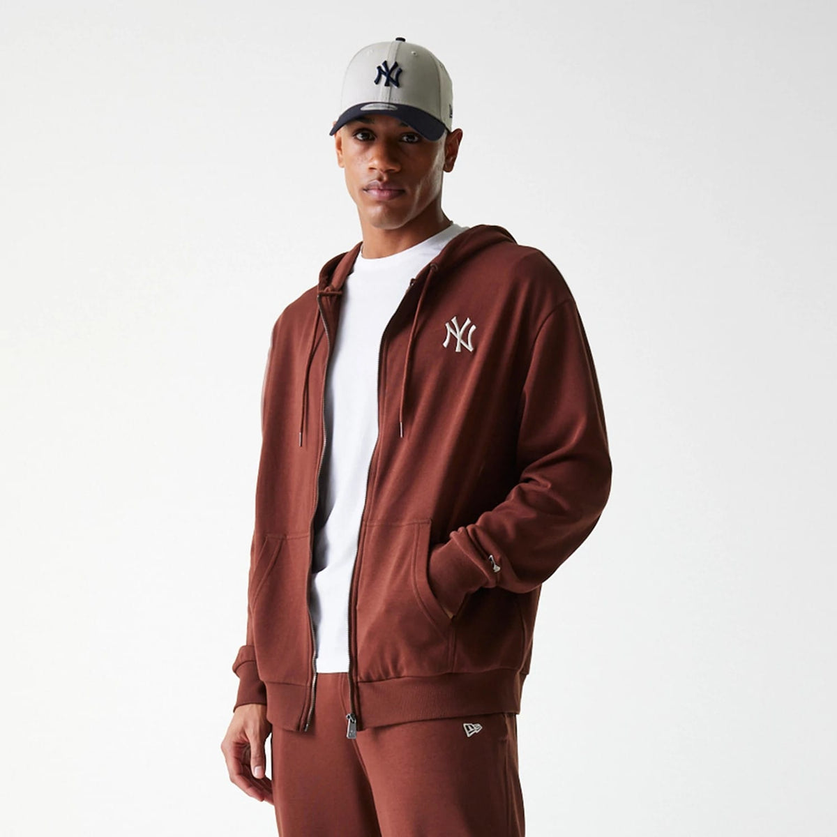 New York Yankees MLB Midi League Essential Brown Oversized Full Zip Hoodie-clouthin