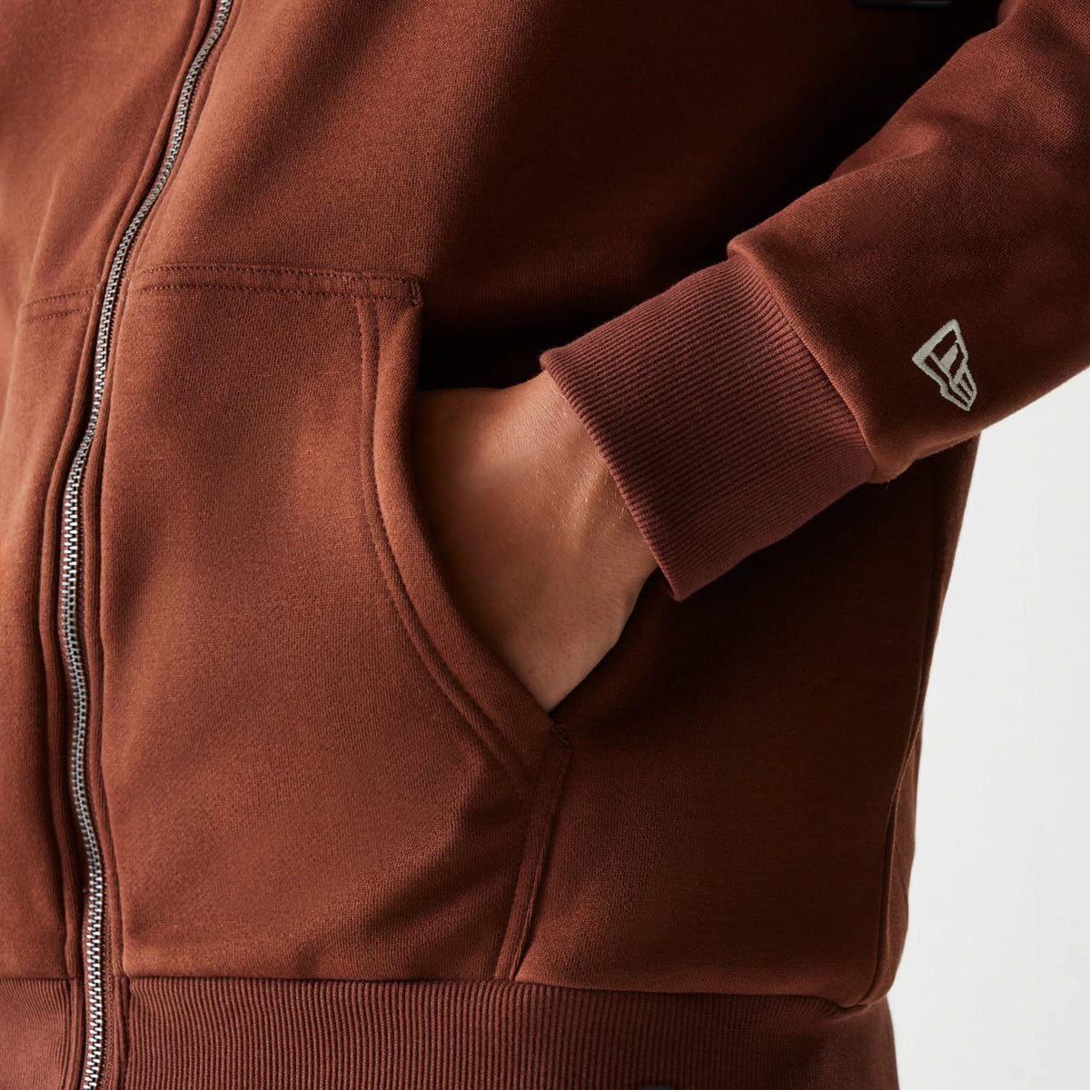 New York Yankees MLB Midi League Essential Brushed Fleece Brown Oversized Full Zip Hoodie-clouthin