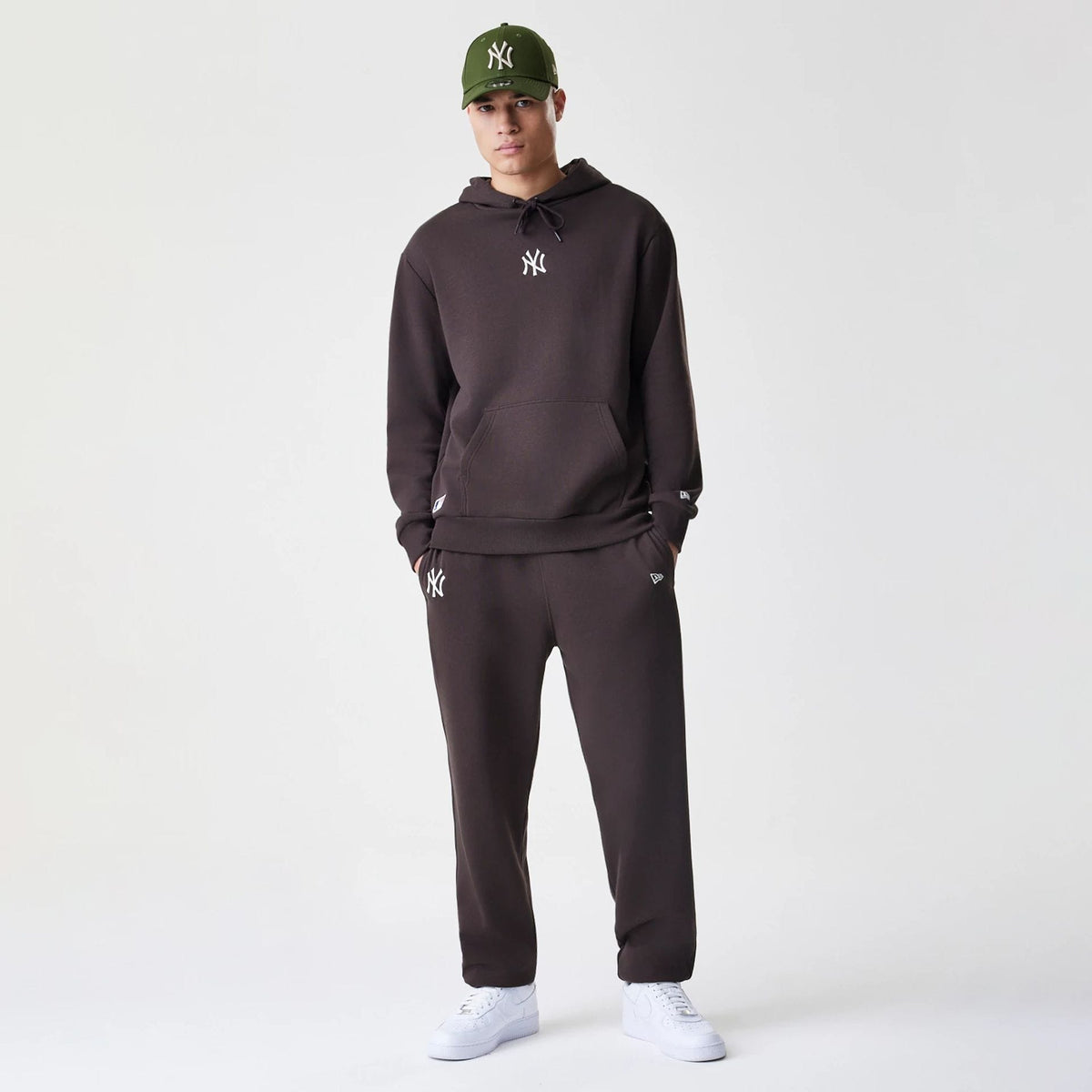 New York Yankees MLB Midi League Essential Dark Brown Oversized Pullover Hoodie-clouthin