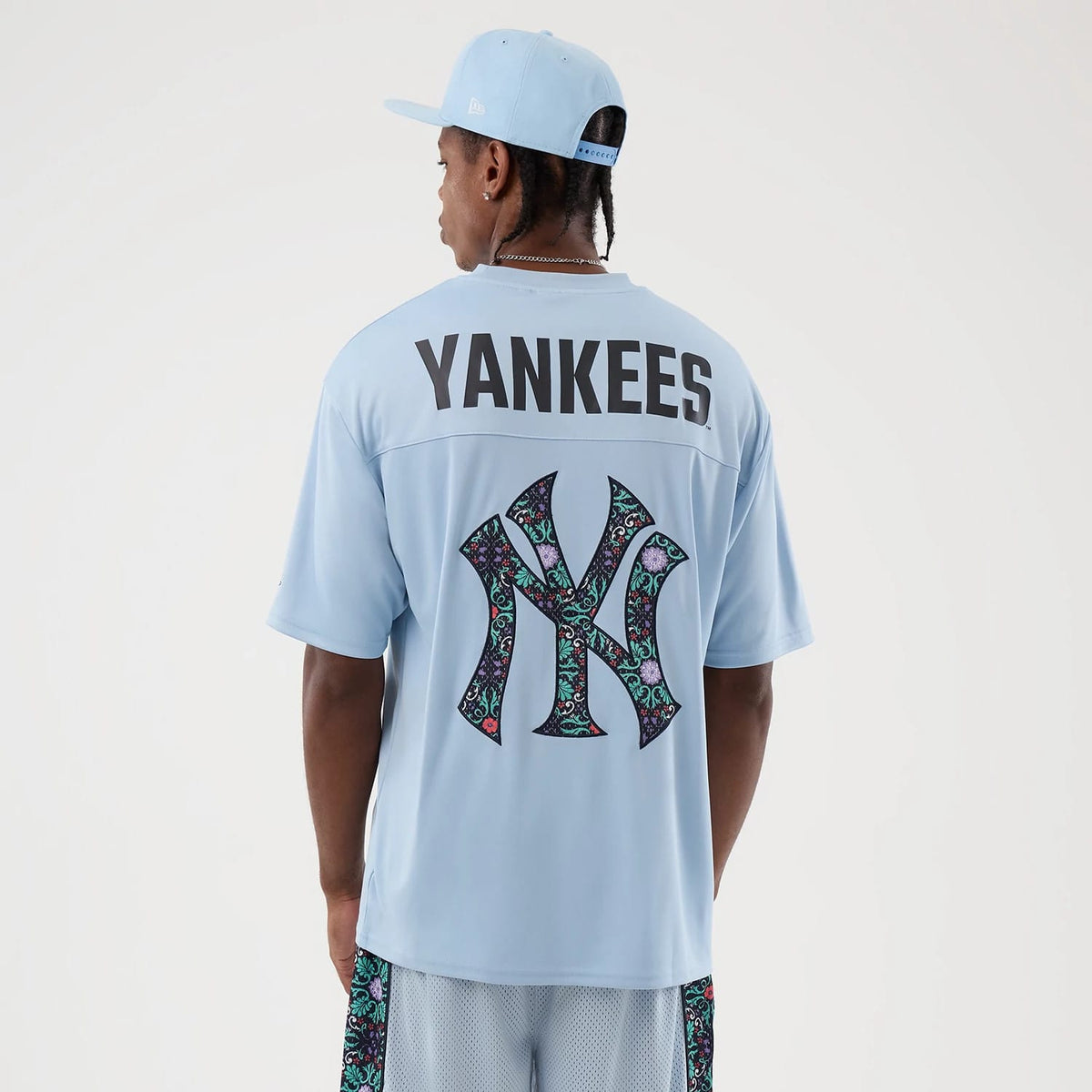 New York Yankees MLB Mesh Infill Pastel Blue Oversized T-Shirt-clouthin
