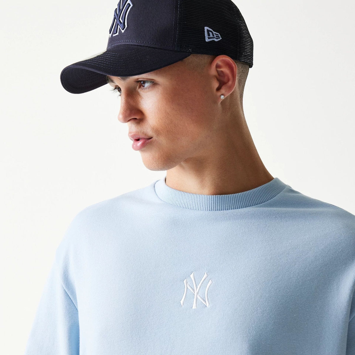 New York Yankees MLB Midi Pastel Blue Oversized Crew Neck Sweater-clouthin
