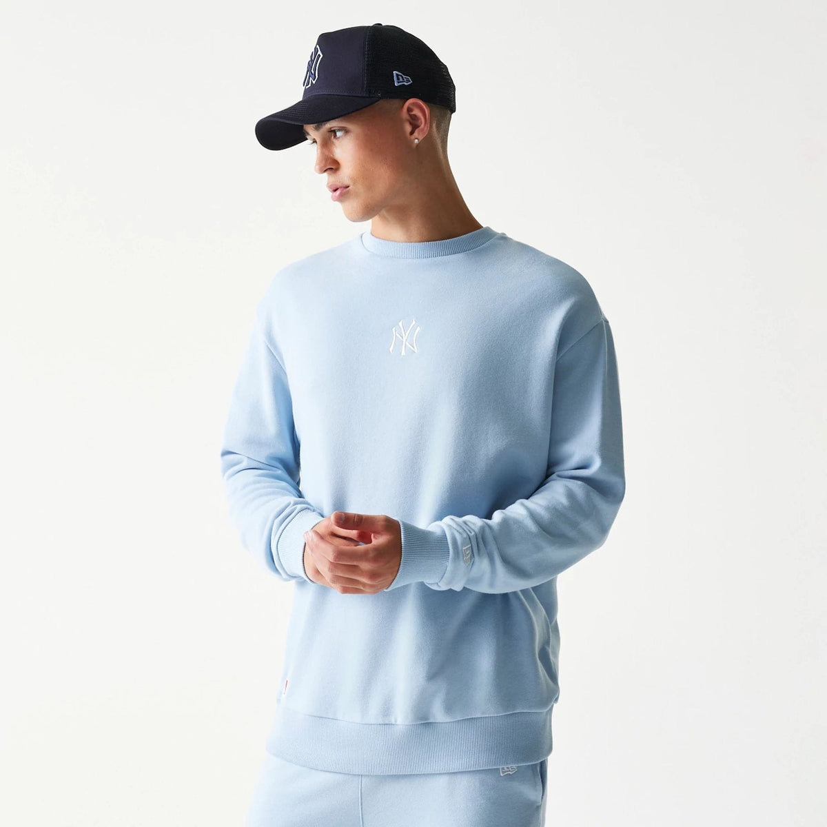 New York Yankees MLB Midi Pastel Blue Oversized Crew Neck Sweater-clouthin