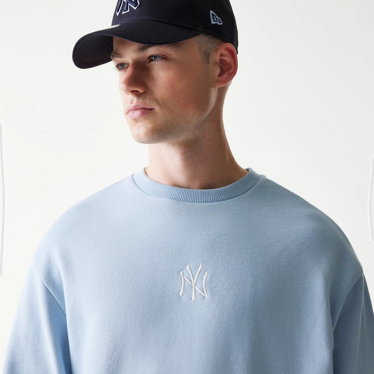 New York Yankees MLB Midi Pastel Blue Oversized Crew Neck Sweater-clouthin
