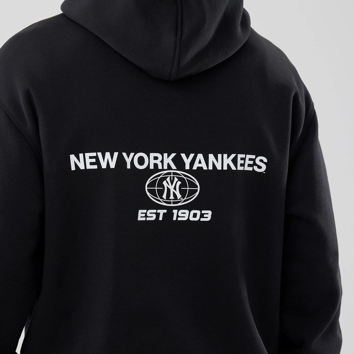 New York Yankees MLB Logo Graphic Black Oversized Pullover Hoodie-clouthin
