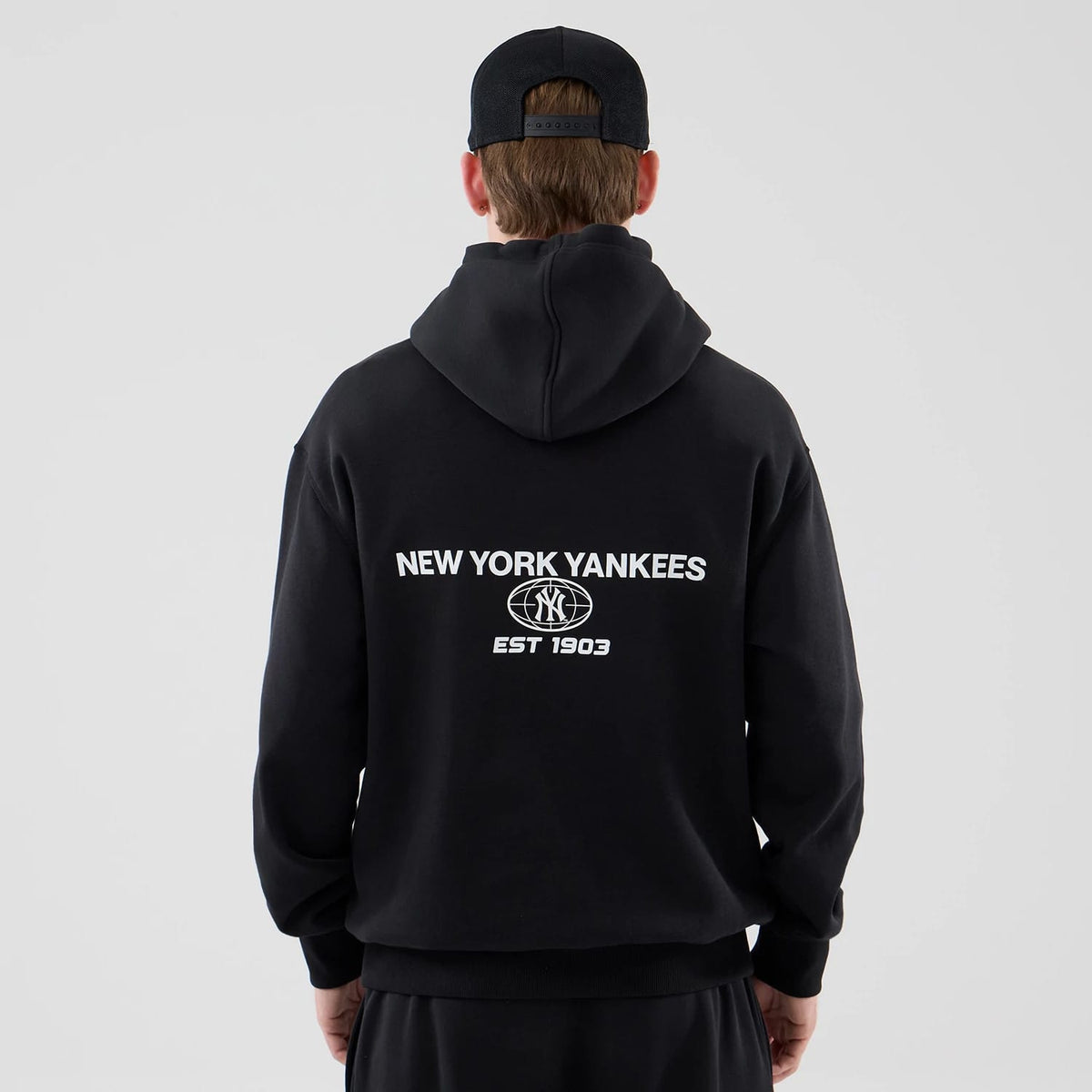 New York Yankees MLB Logo Graphic Black Oversized Pullover Hoodie-clouthin