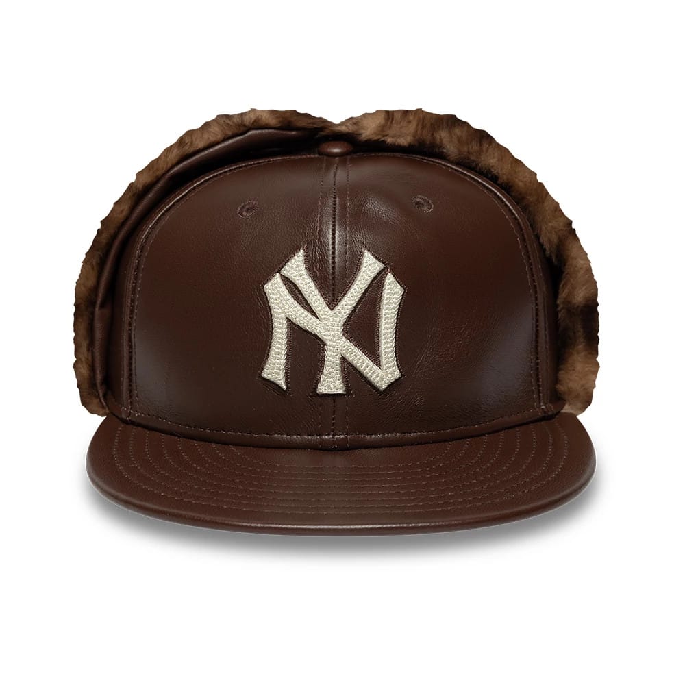 New York Yankees MLB Leather Brown Dogear 59FIFTY Fitted Cap-clouthin