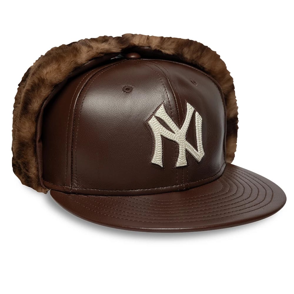 New York Yankees MLB Leather Brown Dogear 59FIFTY Fitted Cap-clouthin