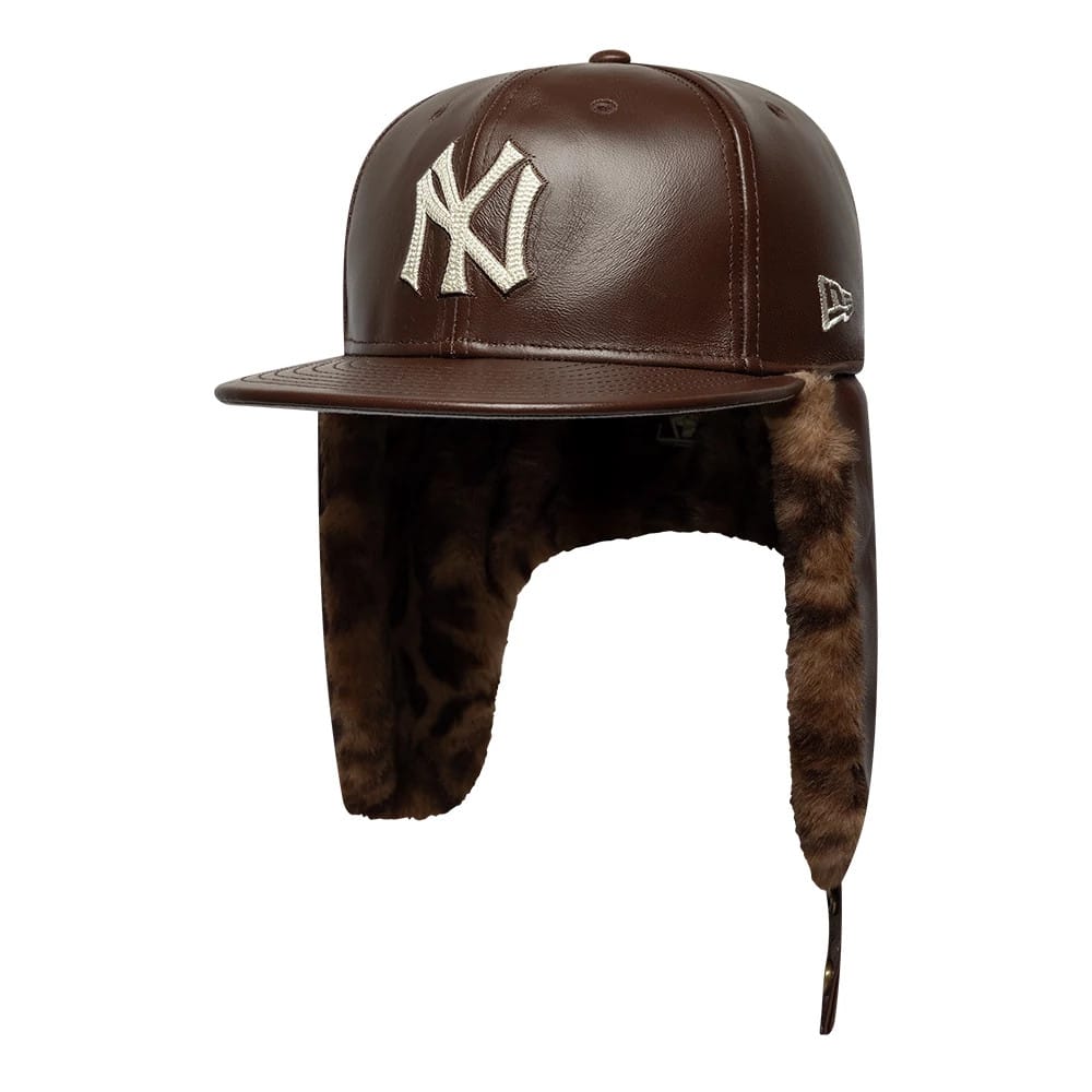 New York Yankees MLB Leather Brown Dogear 59FIFTY Fitted Cap-clouthin