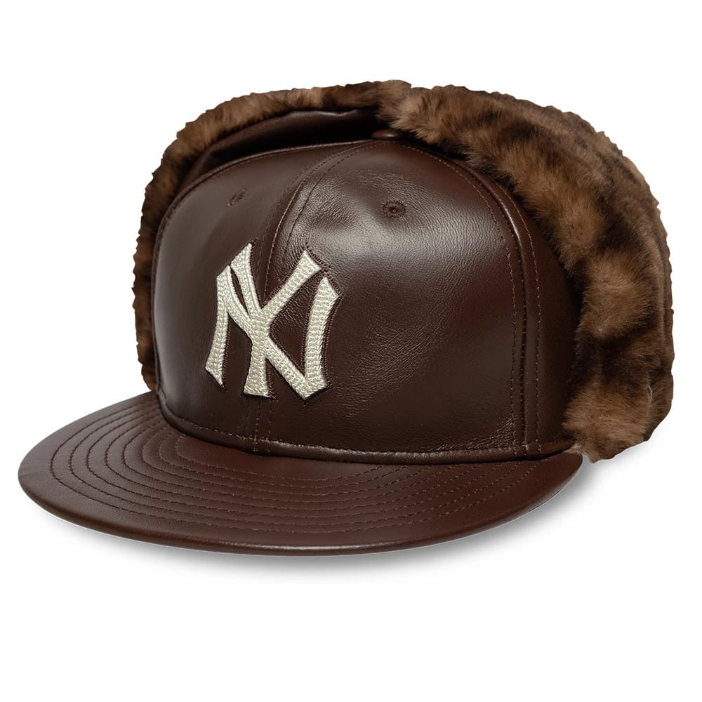 New York Yankees MLB Leather Brown Dogear 59FIFTY Fitted Cap-clouthin