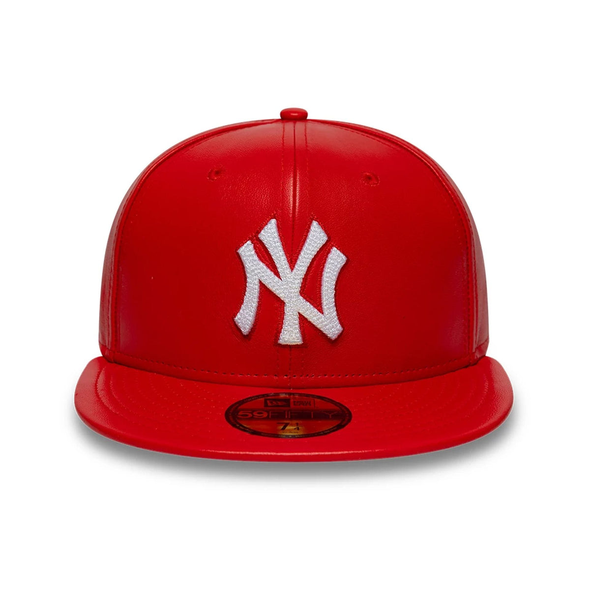 New York Yankees MLB Leather Red 59FIFTY Fitted Cap-clouthin
