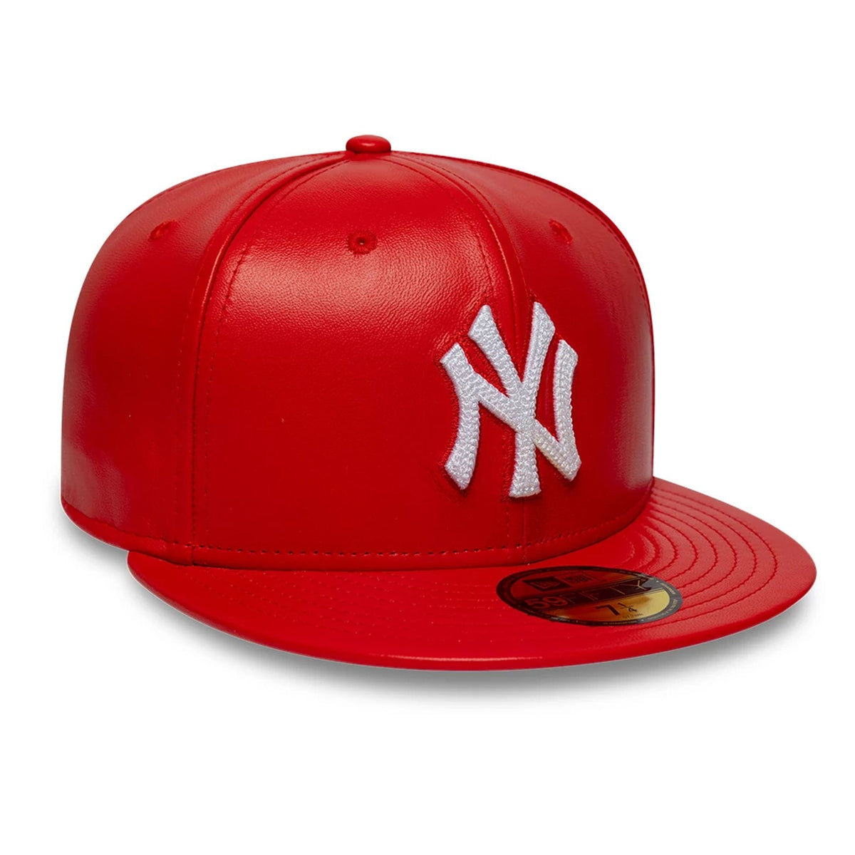 New York Yankees MLB Leather Red 59FIFTY Fitted Cap-clouthin