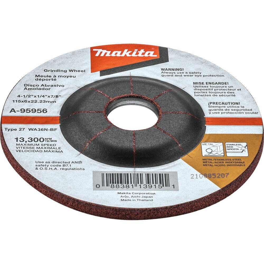 Makita A-95956 4-1/2" X 1/4" X 7/8" INOX Grinding Wheel, 36 Grit
