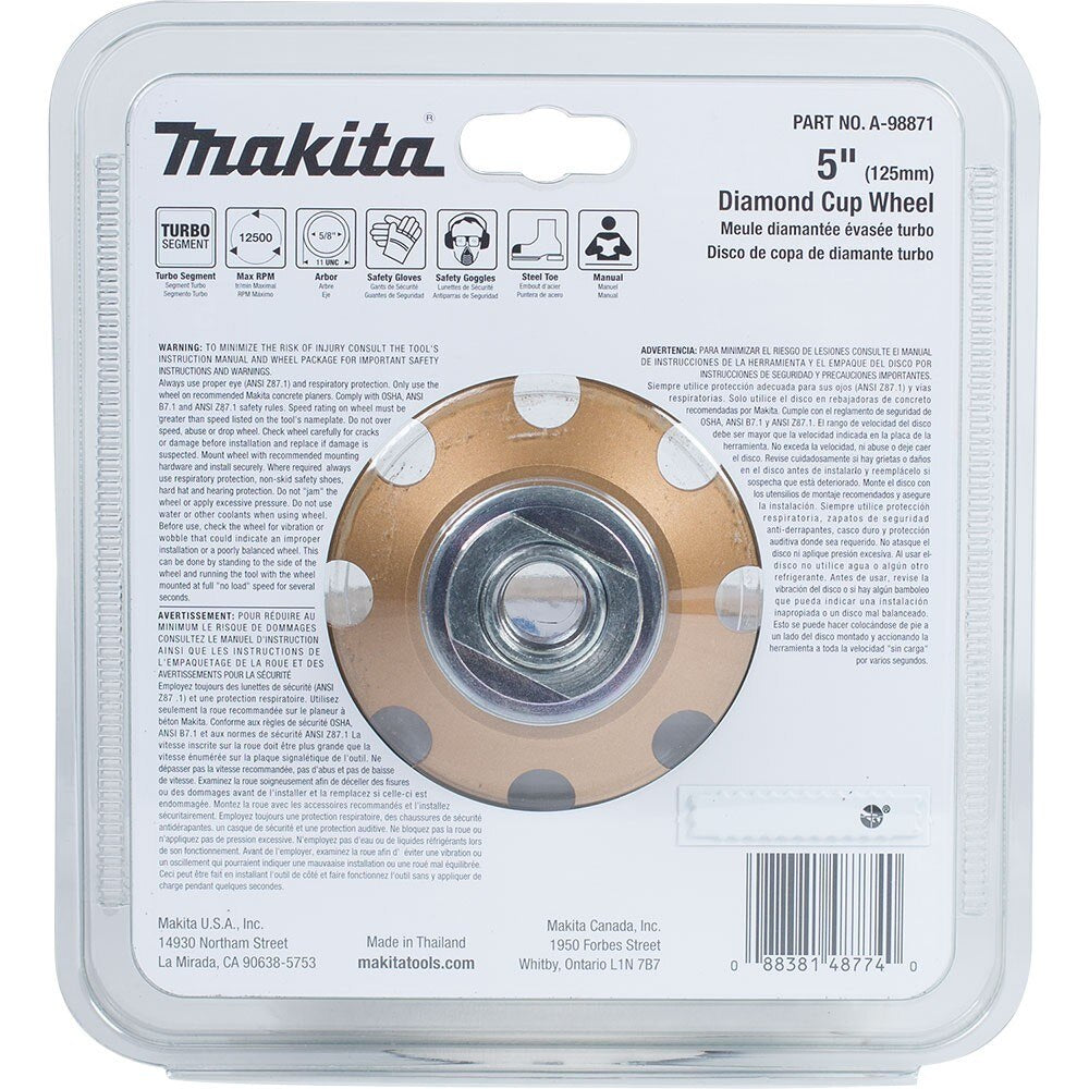 Makita A-98871 5" Low-Vibration Diamond Cup Wheel, Turbo
