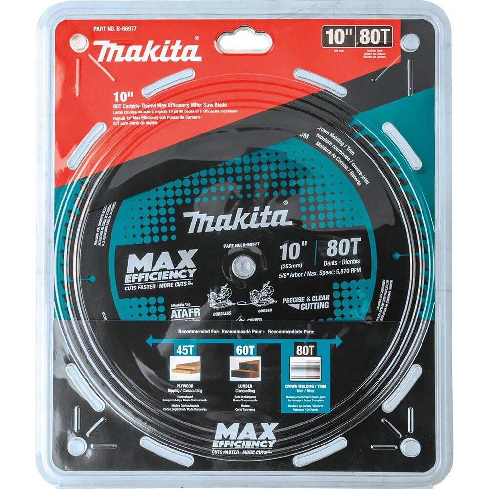 Makita B-66977 10" 80T Carbide-Tipped Max Efficiency Miter Saw Blade