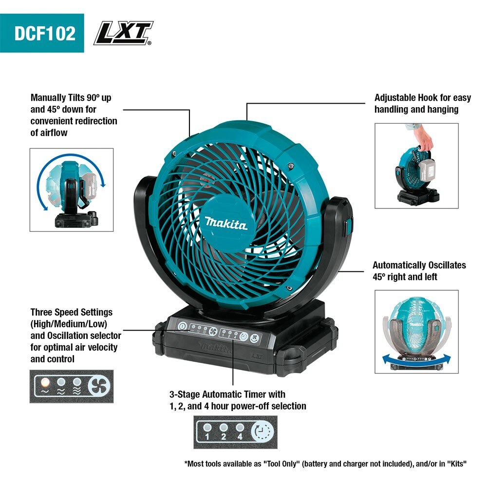 Makita DCF102Z 18V LXT Lithium-Ion Cordless 7-1/8" Fan, 3-spd. (Tool only)