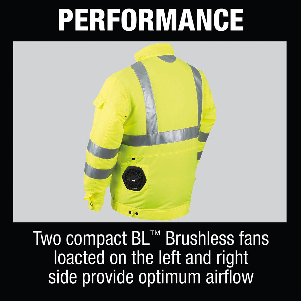 Makita DFJ214ZM 18V LXT Lithium-Ion Cordless High Visibility Fan Jacket (M)