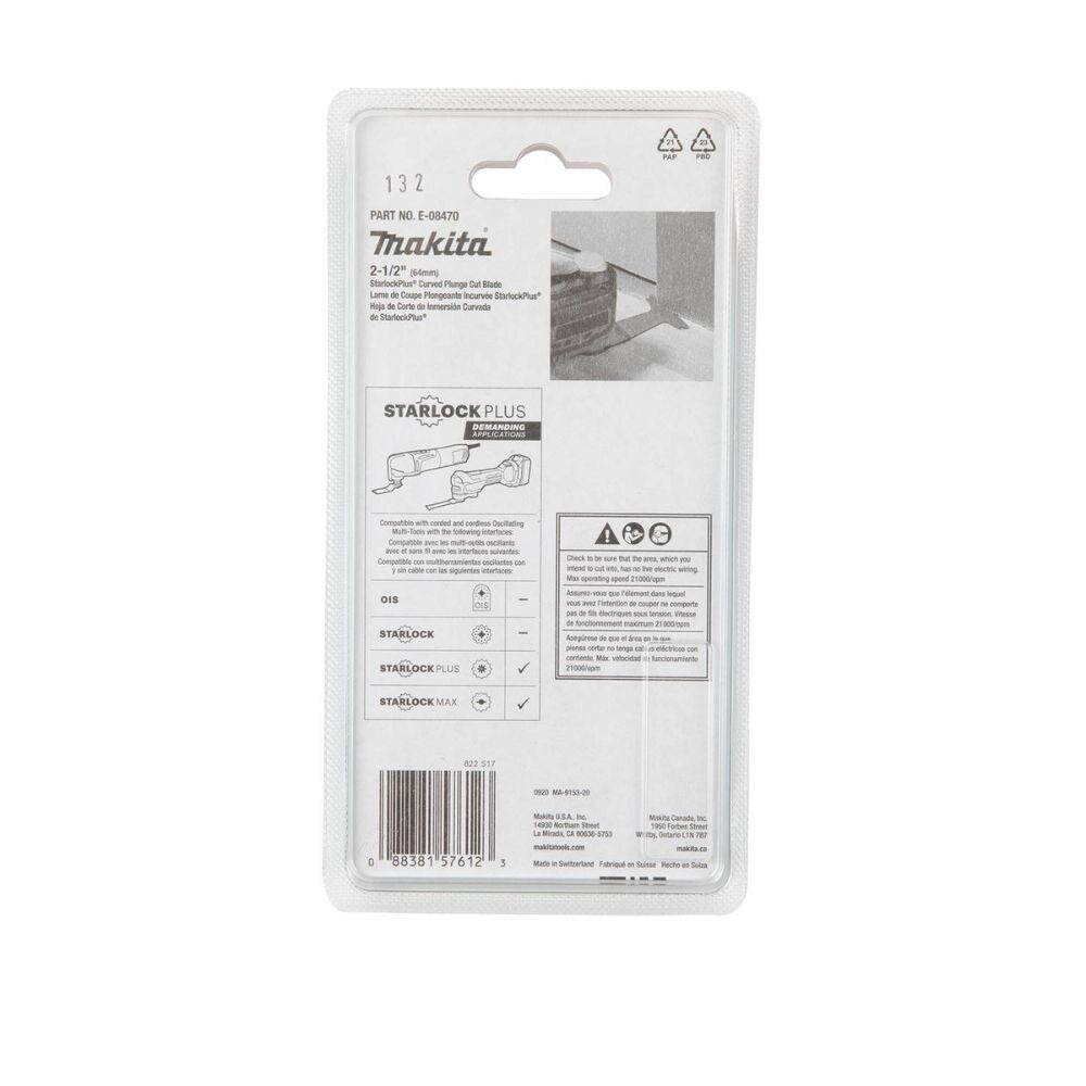 Makita E-08470 StarlockPlus Oscillating Multi-Tool 2-1/2" Bi-Metal Curved Plunge Cut Blade