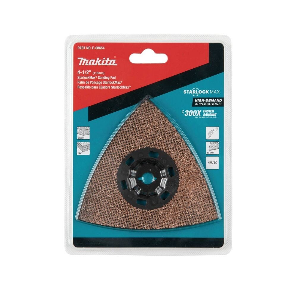 Makita E-08654 StarlockMax Oscillating Multi-Tool 4-1/2" Tungsten Carbide 60 Grit Delta Triangle Sanding Pad