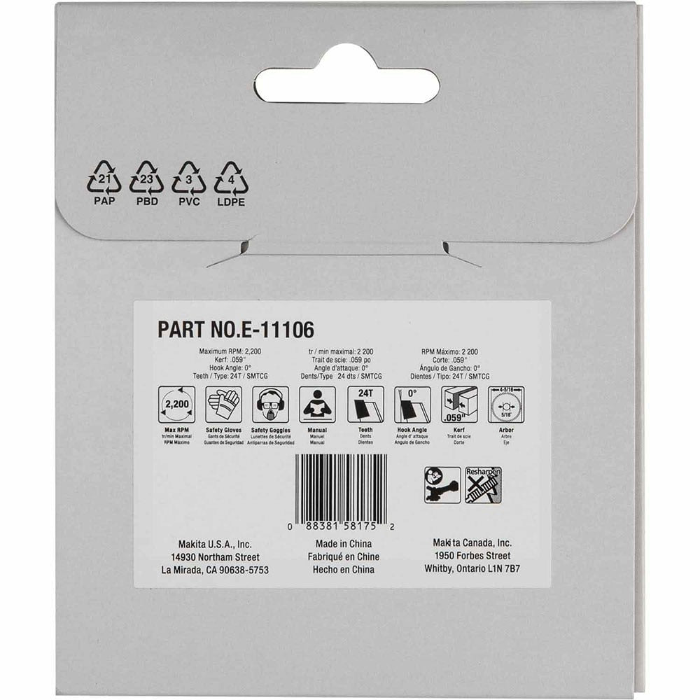 Makita E-11106 4-5/16" 24T Carbide-Tipped Max Efficiency Cutter Blade, XCS06