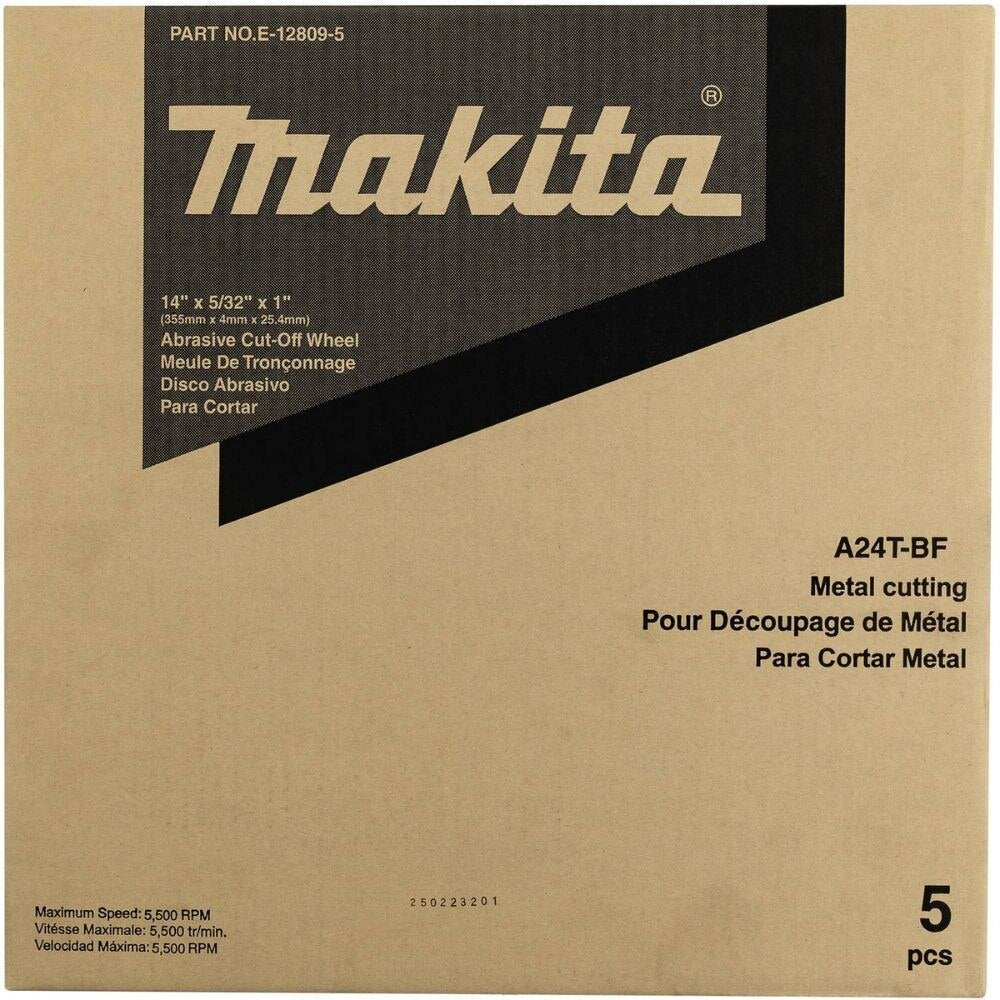 Makita E-12809-5 14" x 5/32" x 1" Abrasive Cut Off Wheel, 5/pk