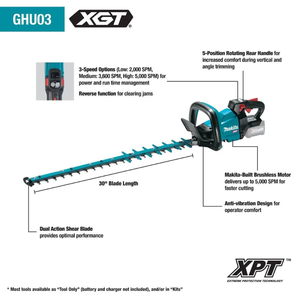 Makita GHU03Z 40V max XGT Brushless Cordless 30" Hedge Trimmer (Tool Only)