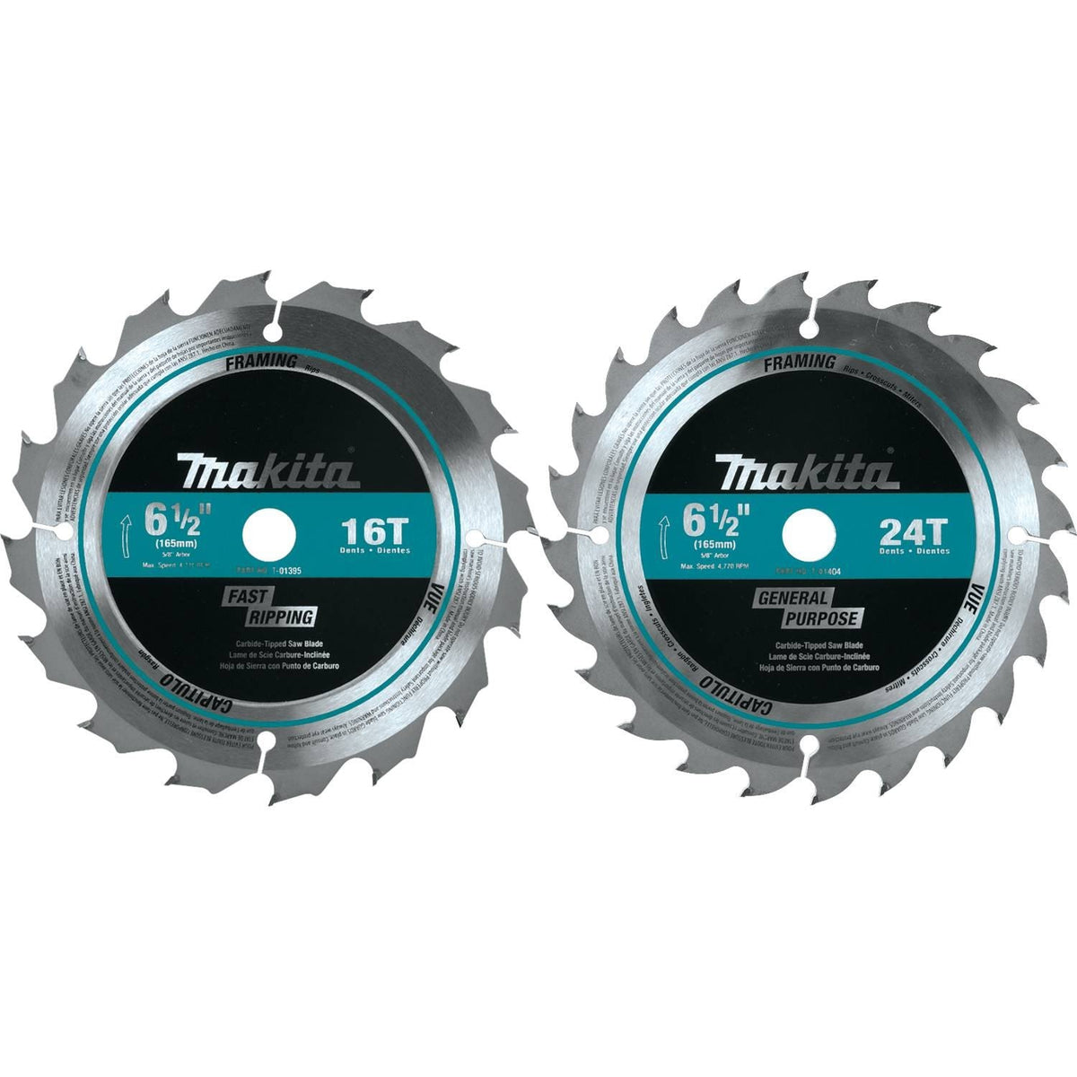 Makita T-01426 2 Piece 6-1/2" Carbide-Tipped Circular Saw Blade Set