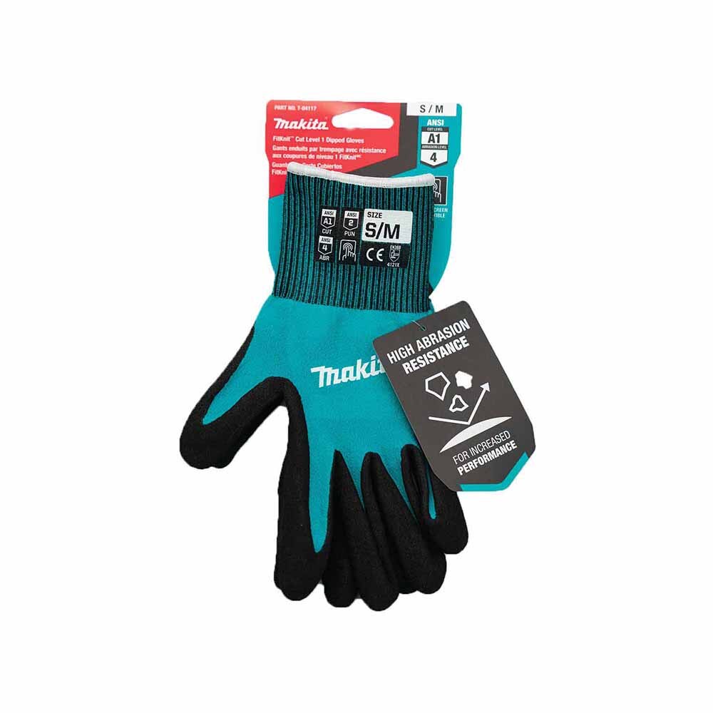 Makita T-04117 FitKnit Cut Level 1 Nitrile Coated Dipped Gloves (Small/Medium)