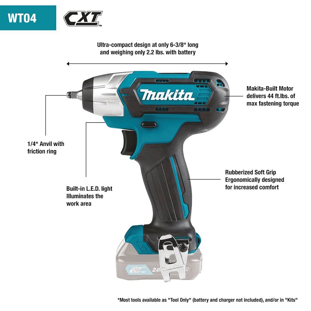 Makita WT04R1 12V Max CXT Lithium-Ion Cordless 1/4" Impact Wrench Kit