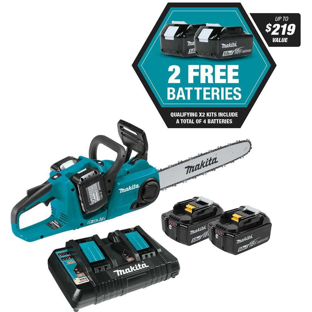 Makita XCU04PT1 18V X2 (36V) LXT 16" Chain Saw Kit with 4 Batteries (5.0Ah)
