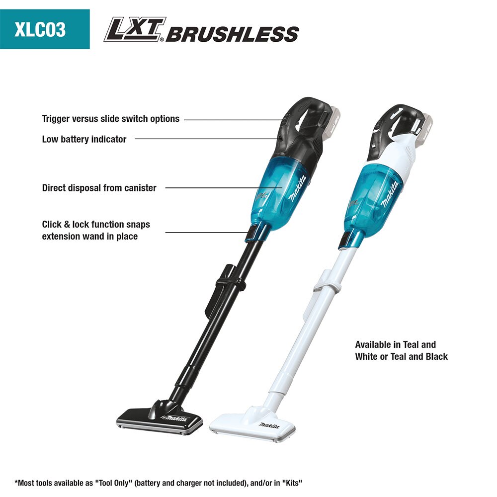 Makita XLC03R1WX4 18V LXT Compact Cordless Vacuum Kit, Trigger w/ Lock (2.0Ah)