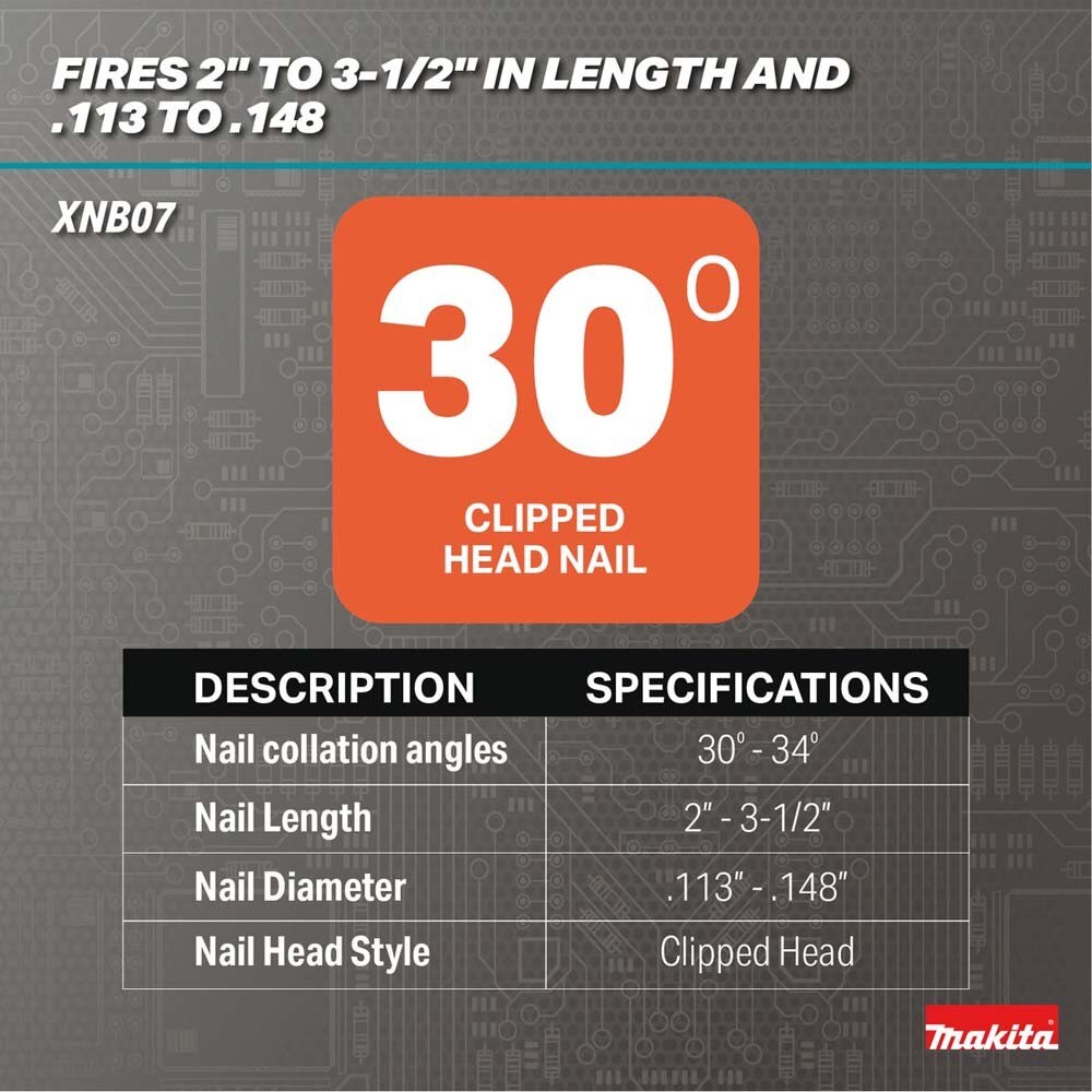 Makita XNB07Z 30 Degree Clipped Head 3-1/2 in. Framing Nailer, Tool Only (Bare Tool)