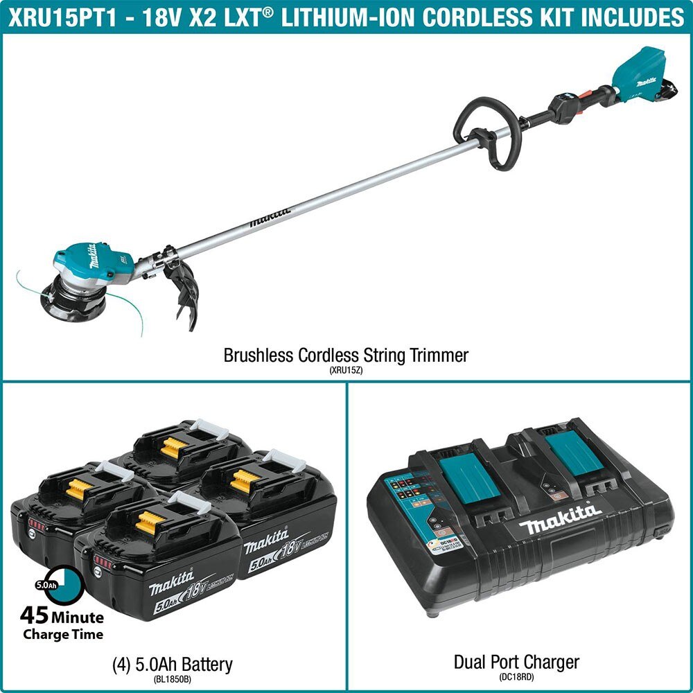 Makita XRU15PT1 18V X2 LXT Brushless String Trimmer Kit with 4 Batteries