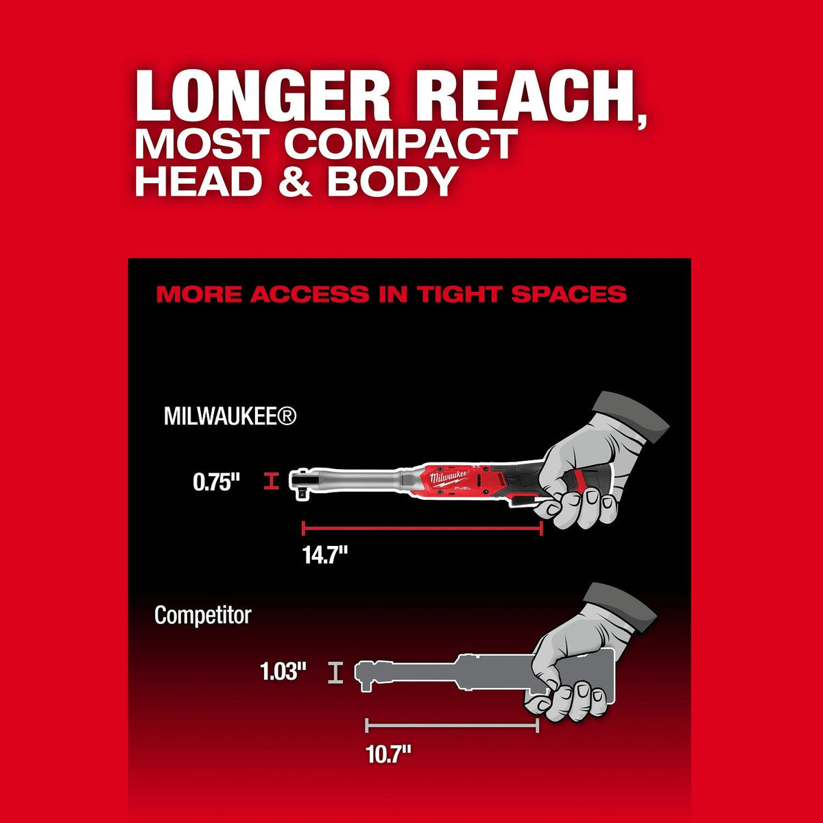 Milwaukee 3059-21 M12 FUEL 3/8" Extended Reach Ratchet Kit with 2.5Ah Battery and Charger