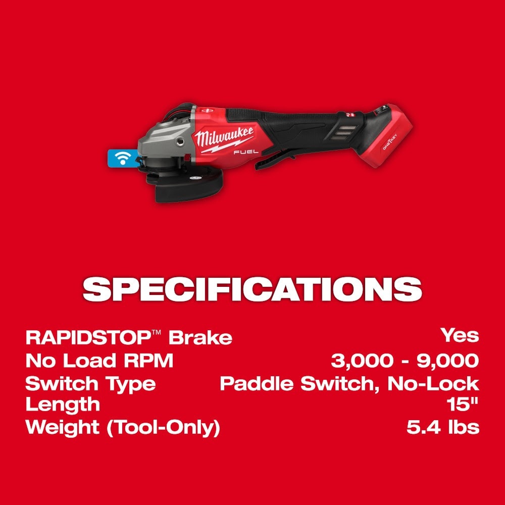 Milwaukee 3672-20 M18 FUEL 4-1/2"-6" Variable Speed Braking Grinder, Paddle Switch w/ ONE-KEY