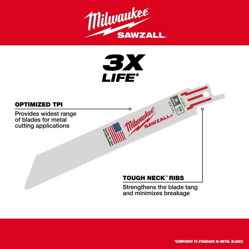 Milwaukee 48-00-5183 4" x 18TPI Bi-Metal Super Sawzall Blade