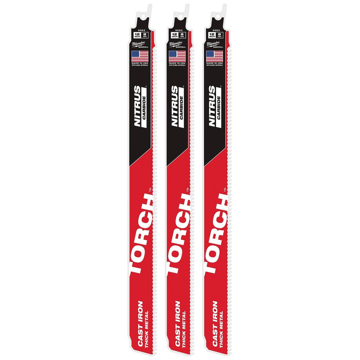 Milwaukee 48-00-5363 12” 7TPI The Torch with Nitrus Carbide for Cast Iron SawWall Blade 3PK