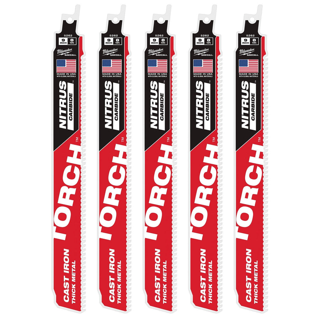 Milwaukee 48-00-5562 9" 7TPI The TORCH with NITRUS CARBIDE for CAST IRON 5PK