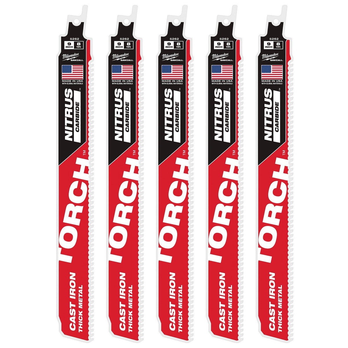 Milwaukee 48-00-5562 9" 7TPI The TORCH with NITRUS CARBIDE for CAST IRON 5PK