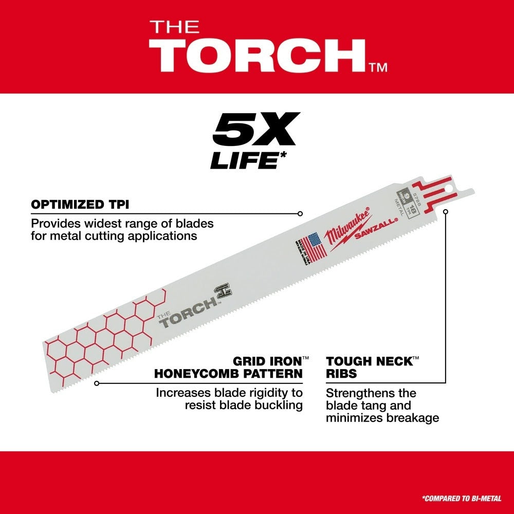 Milwaukee 48-00-5714 Super Sawzall Blade 10 Teeth per Inch 12-Inch Length, Torch , 5 Pack