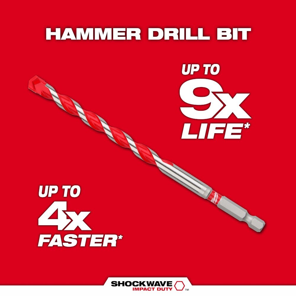 Milwaukee 48-20-9111 1/4" x 4" x 6" SHOCKWAVE™ Carbide Hammer Drill Bit Bulk 25PK